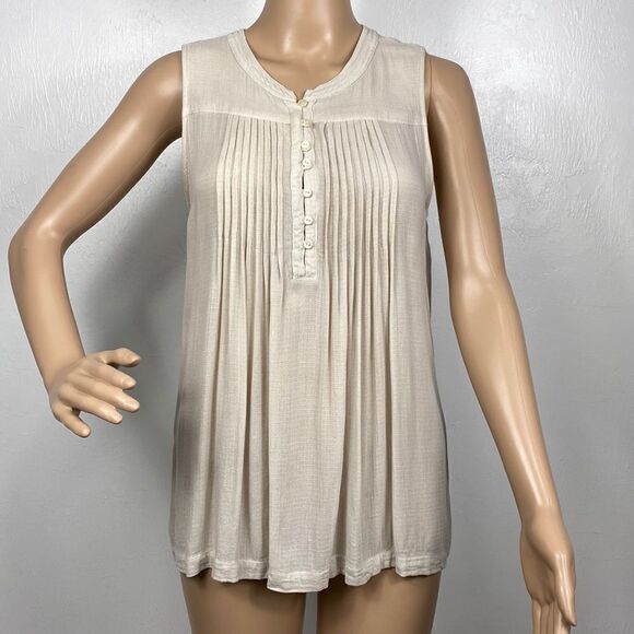 Lucky Brand Beige Pleated Sleeveless Top Blouse - Picture 1 of 6